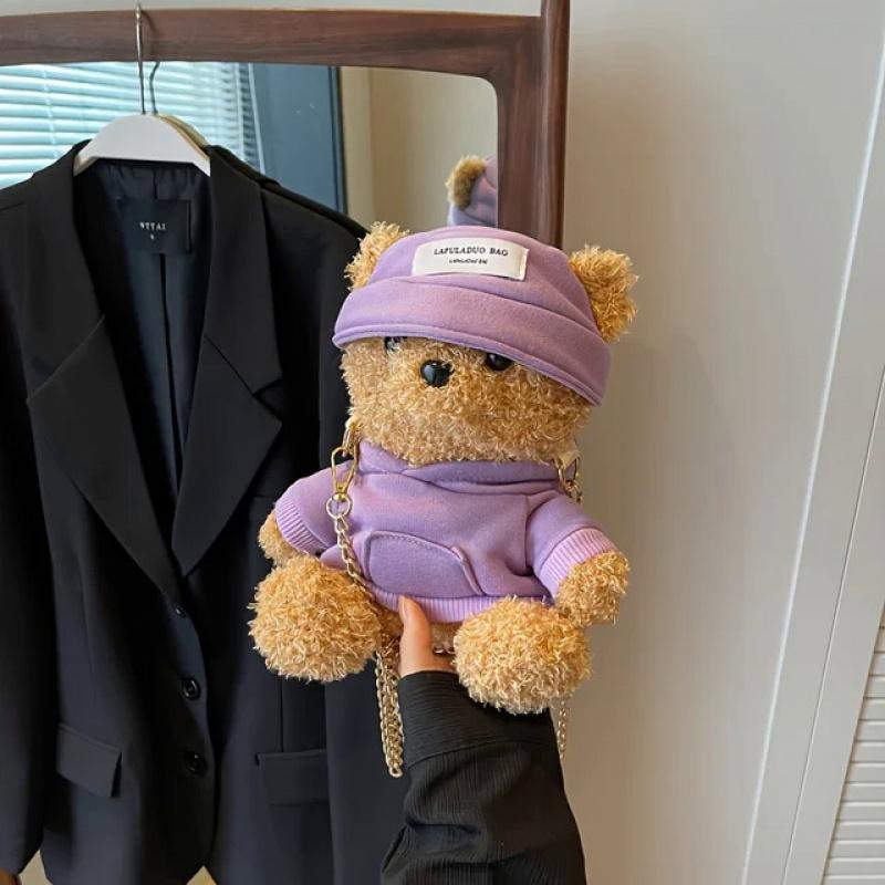 Mini Kawaii Bear Novelty Bag Plush Cute Cartoon Crossbody Bag Fluffy Handbag Girl Fresh Sweet Fashion Shoulder Bag