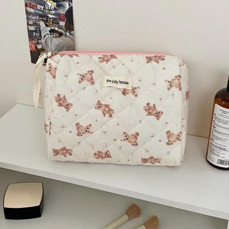 Kawaii Fashion Women Pink Cartoon Bear Makeup Bag Large Capacity Cute Travel Organizer Pouch Bag Ladies Toiletry Storage Handbag