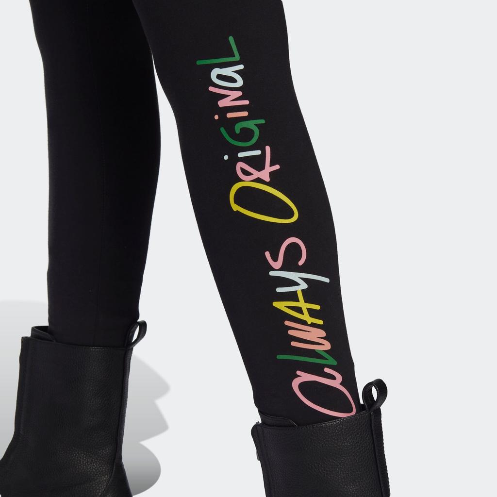 Adidas Originals Trefoil Hw Leggings Colorful Letter Micro Logo Print Tights Women Leggings Black HS2597