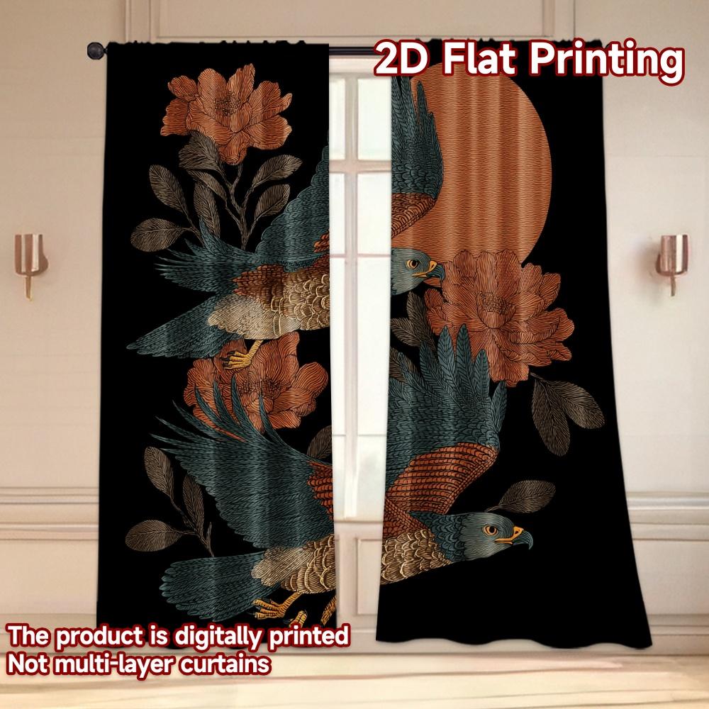 Set Of 2 Flat Printing Curtains Without Rod Flying Hawks Flowers Women Is Day Festival Fashion Versatile Polyester Curtain