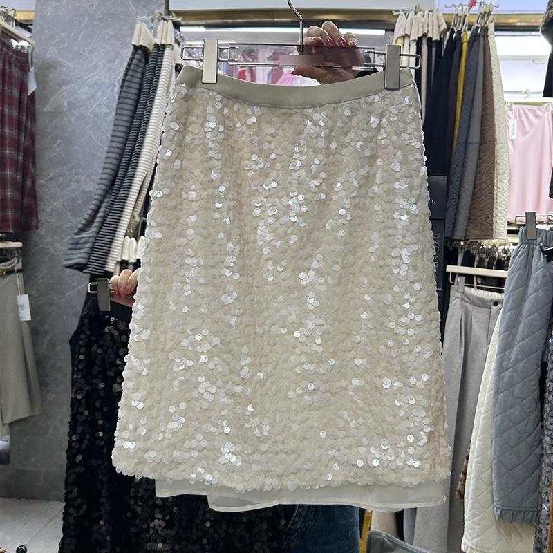 Elegant Sequin Mesh Skirt: 2025 Autumn/Winter Slimming Style with Elastic Waist