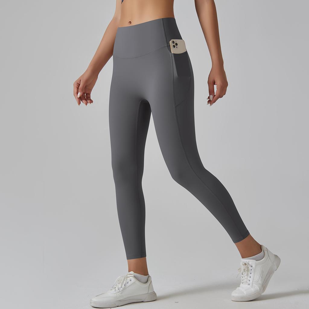 High-waisted Nude-feeling Yoga Pants for Women, Quick-dry, Tight-fitting, with Pockets, Suitable for Running and Yoga