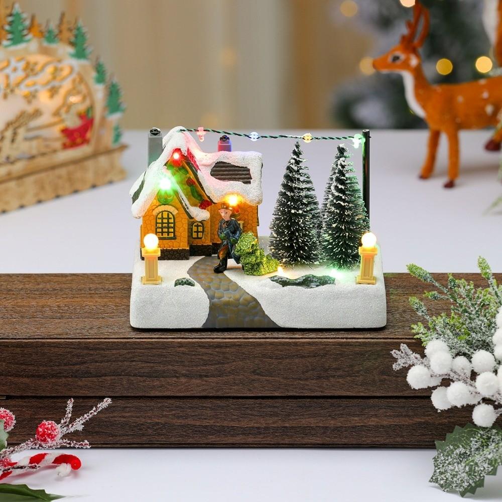 LED Light Up Village Xmas Lighting Music Box DIY Xmas Octave Box for Holiday Home Decor