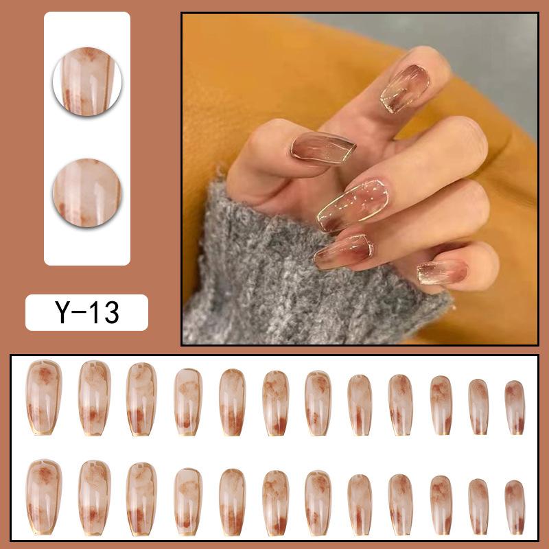 Y1 Fake Nail Sticker Wearing Nail Finished Nail Piece Removable Blush Nail Girl Cat Eye Gradual Change Nail Patch