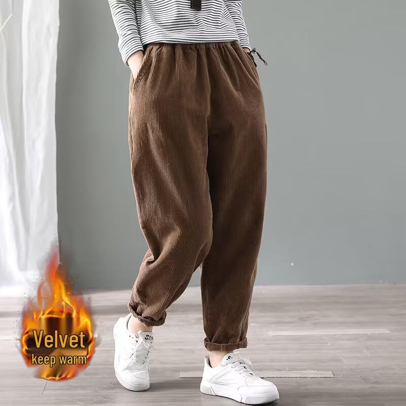 Women's Plus Size Corduroy Fleece-Lined Warm Harem Pants