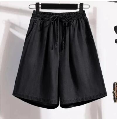 Women's Denim Shorts with Elastic Waist and Drawstring for Summer Casual Wear