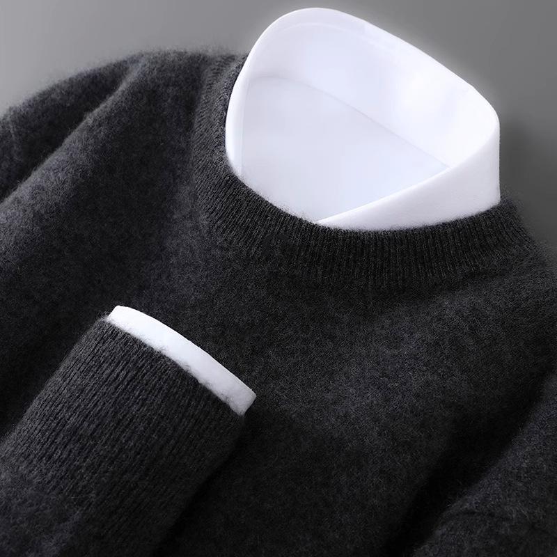 Men's Plus Size 100% Pure Wool Round Neck Cashmere Sweater - Autumn/Winter Casual Knit Pullover