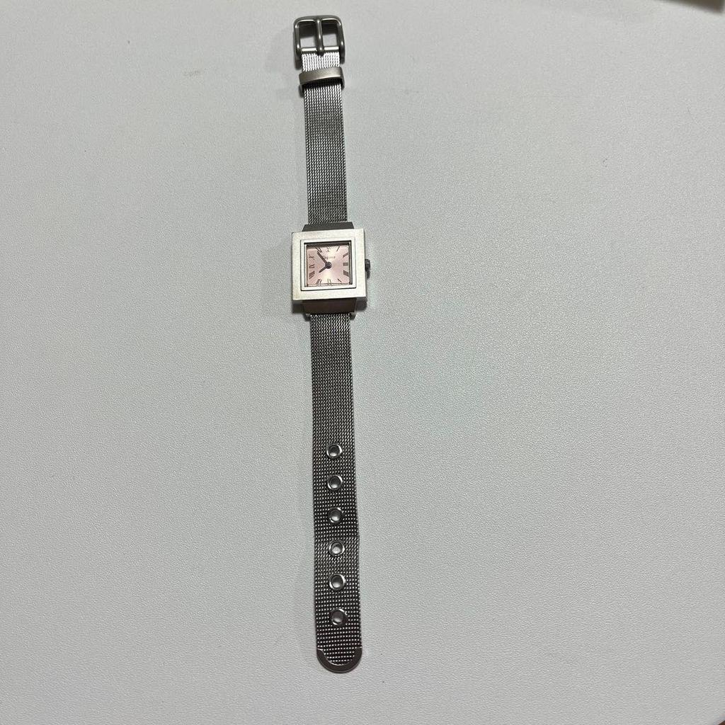 Used CITIZEN Elegance Ladies Watch New Battery Square Pink Dial Mesh Belt