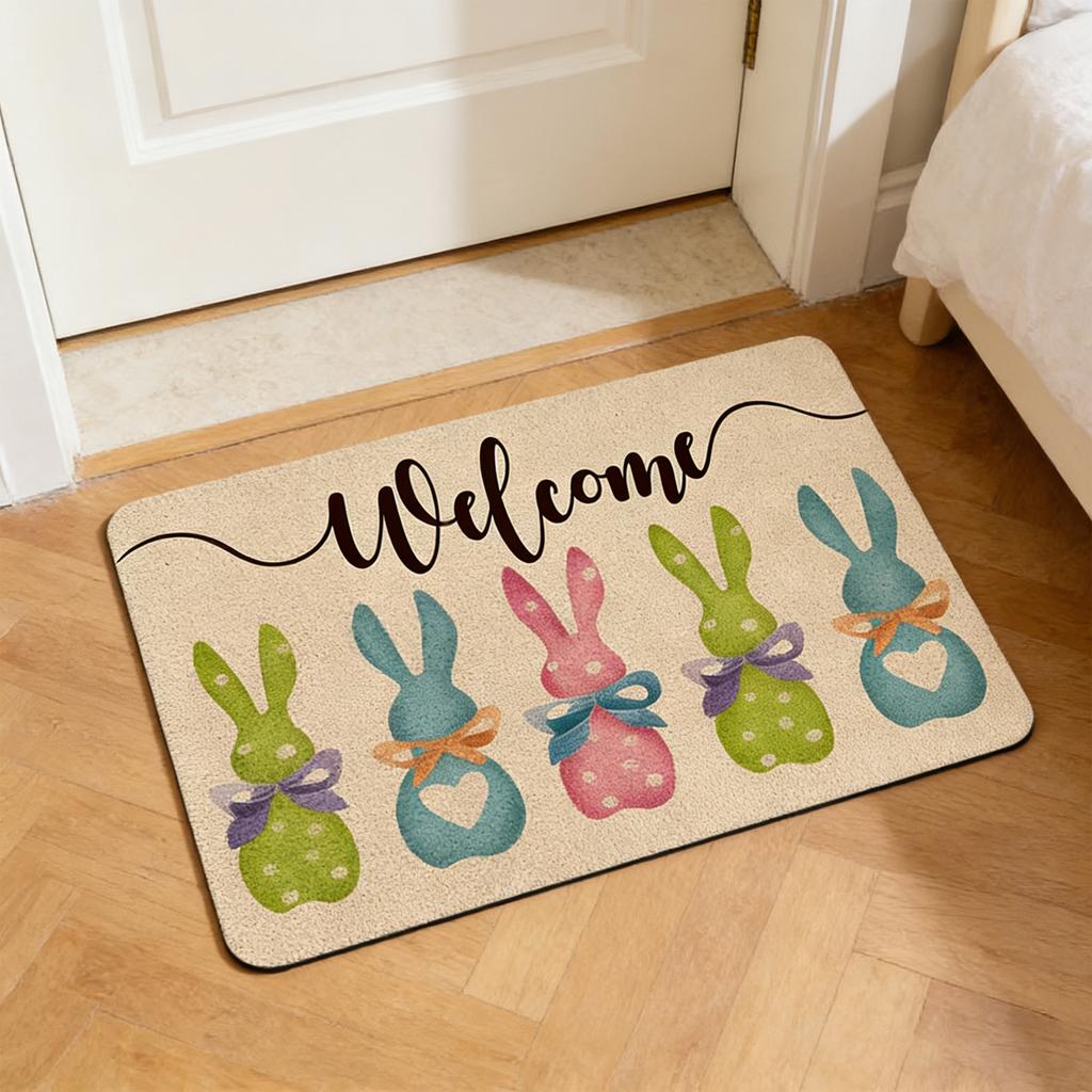 Frohe Ostern Fußmatte Außen Natürliche Kaninchen Willkommen Nicht- Vorlegematte Dekorative Teppiche Für Innen Haus Bauernhäuser Eingang Veranda Ostertag Party Dekoration