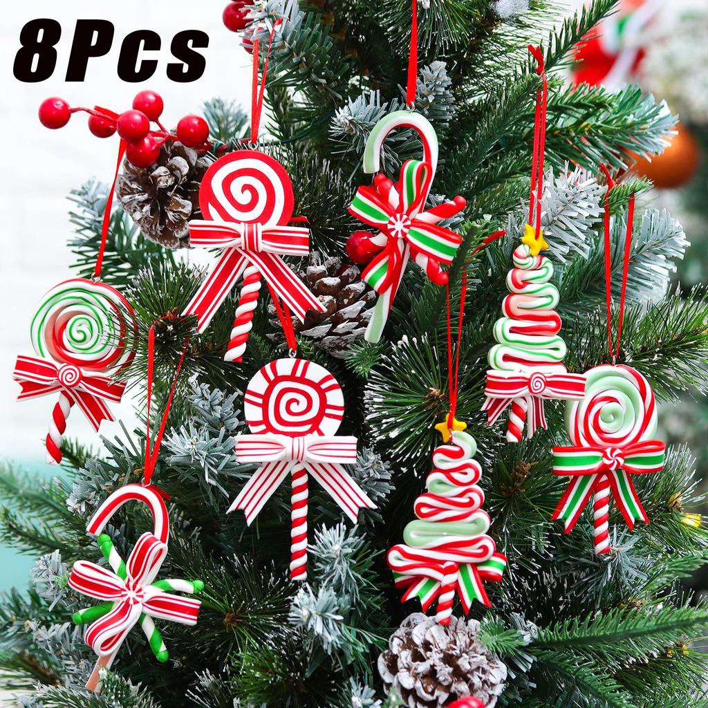 8 Pieces Christmas Candy Ornaments Lollipop Ornament Xmas Decor Candy Cane Hanging Decorations Fake Candy Canes Crafts for Xmas