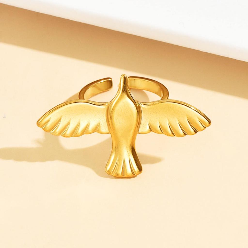 Stainless Steel Flying Dove Ring - European & American Trendy Jewelry