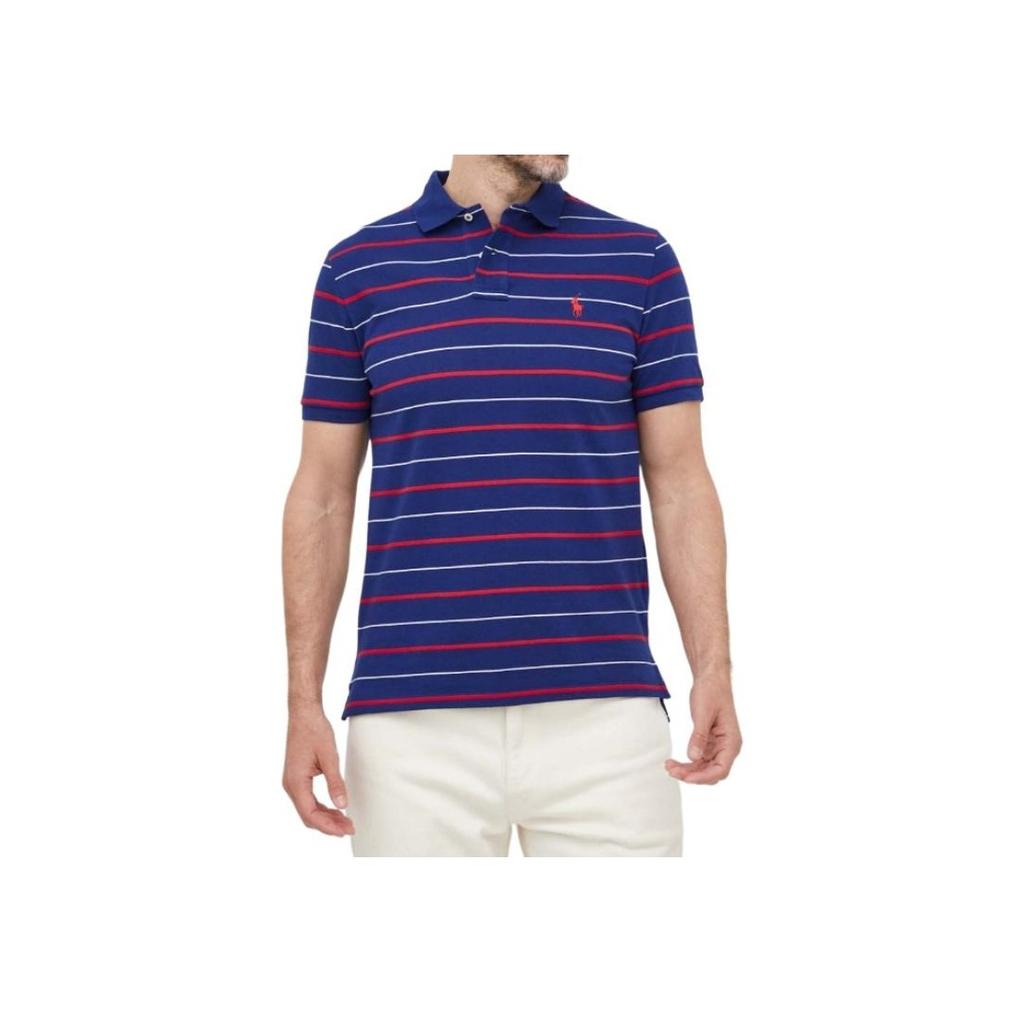 Polo Ralph Lauren Pruhovaný pulovr Rovný Ležérní Krátký rukáv Polokošile Pánské Polokošile Modrá 710910519-001