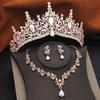 3 Pcs Princess Wedding Crown Jewelry Sets and Tiaras Green Pink Bride Necklace Earrings Set Girls Prom Birthday Accessory