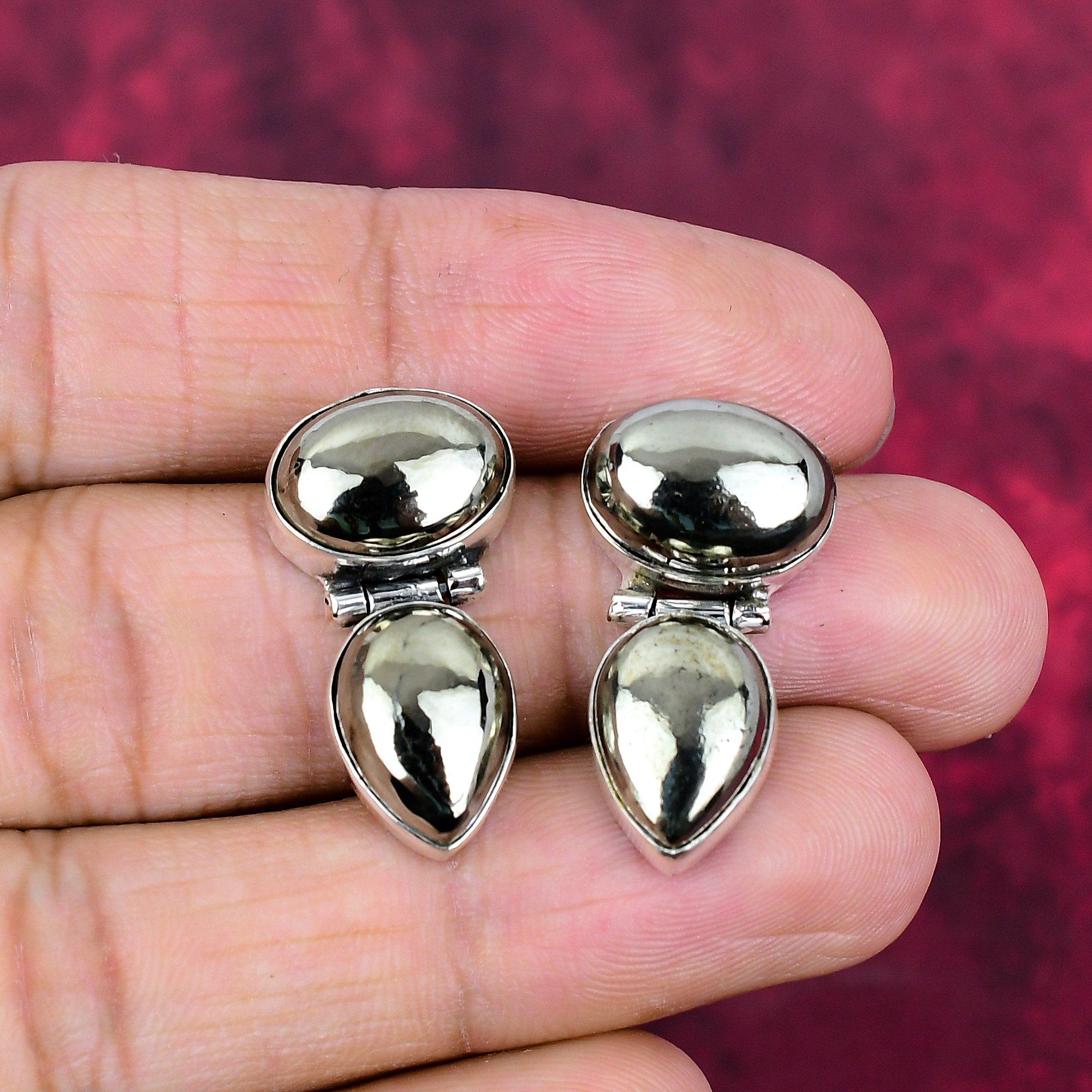 

Apache Pyrite Handmade Gemstone Earrings, 925 Solid Sterling Silver Earrings Antique Jewelry, For Engagement Gift 1.10 Inches