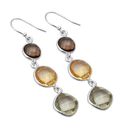 Boucles d'oreilles en améthyste verte et quartz fumé en argent sterling 925 massif, faites à la main, bijoux cadeau pour femmes et filles E-2156
