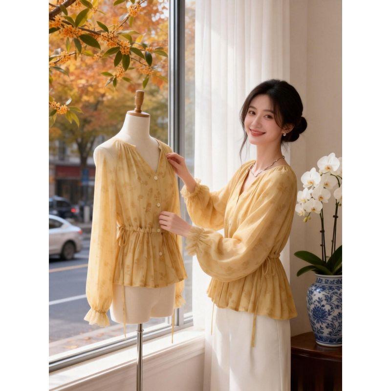 

Personalized Design, Simple and Versatile Fashion Tops for Commuting, European Brand, 2026 Spring New Long-Sleeve Women s Tops Yellow S