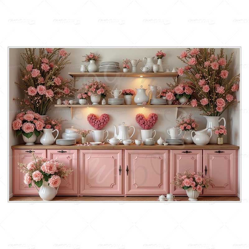 MOON.QG Valentine's Day Decoration Photo Background Candy Shop Teddy Bear Rose Soad Backdrops For Photography Studio Photozone