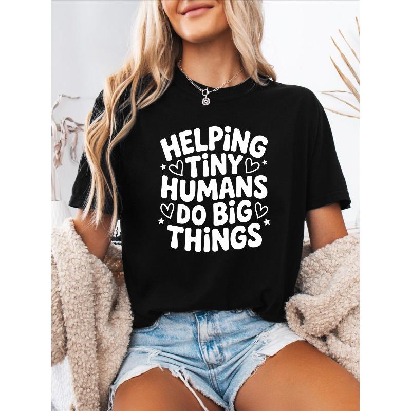 Women's Spanish Alphabet T-Shirt - Spanish Letter Print Round Neck Short Sleeve Blouse Suitable for Spring Summer Casual Wear