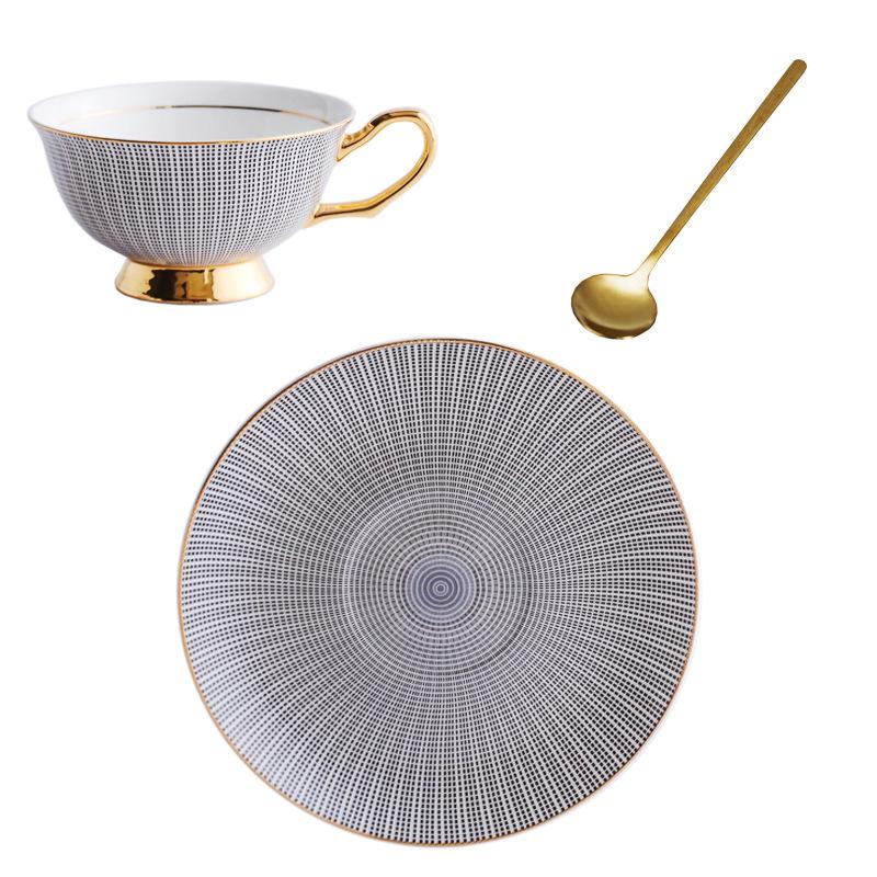 European Striped Bone China Luxury Coffee and Tea Cup & Saucer Set 220ml