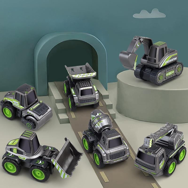 Children's Toy Pull-back Car 6 Black Engineering Fleet Excavator Roller Bulldozer Mixer Crane Model