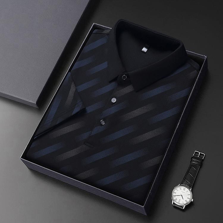

Men s Business Casual Short Sleeved Printed Polo Shirt Fashionable Breathable Comfortable and Versatile Top S чорний
