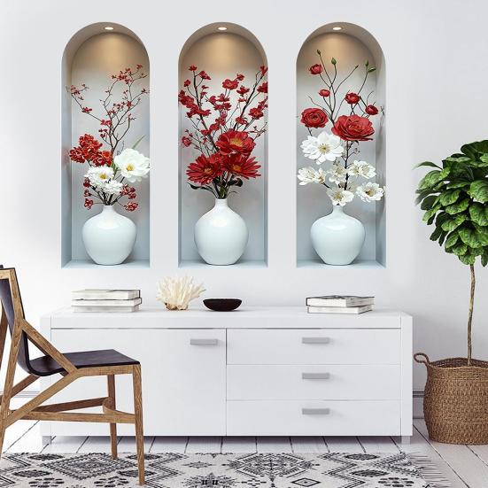 Autocolant de perete vază 3D Vază Perete și Lipire Decal amovibil Decojire PVC Artă de perete cu flori