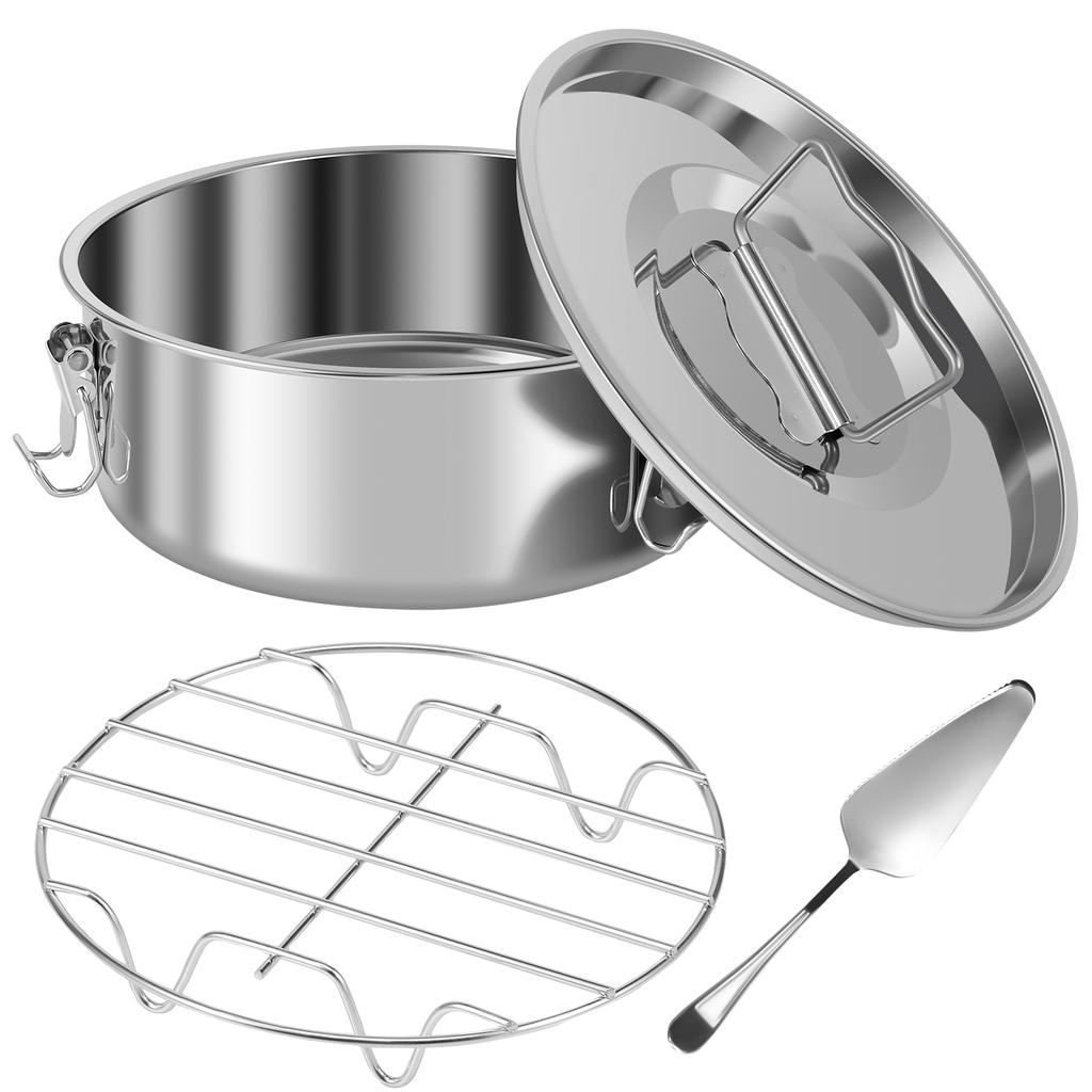 Stainless Steel Flan Pan with Rack and Spatula Kitchen Dessert Baking Flan Pan Mold Cooker Leak-proof Chocolate Cheesecake Pan