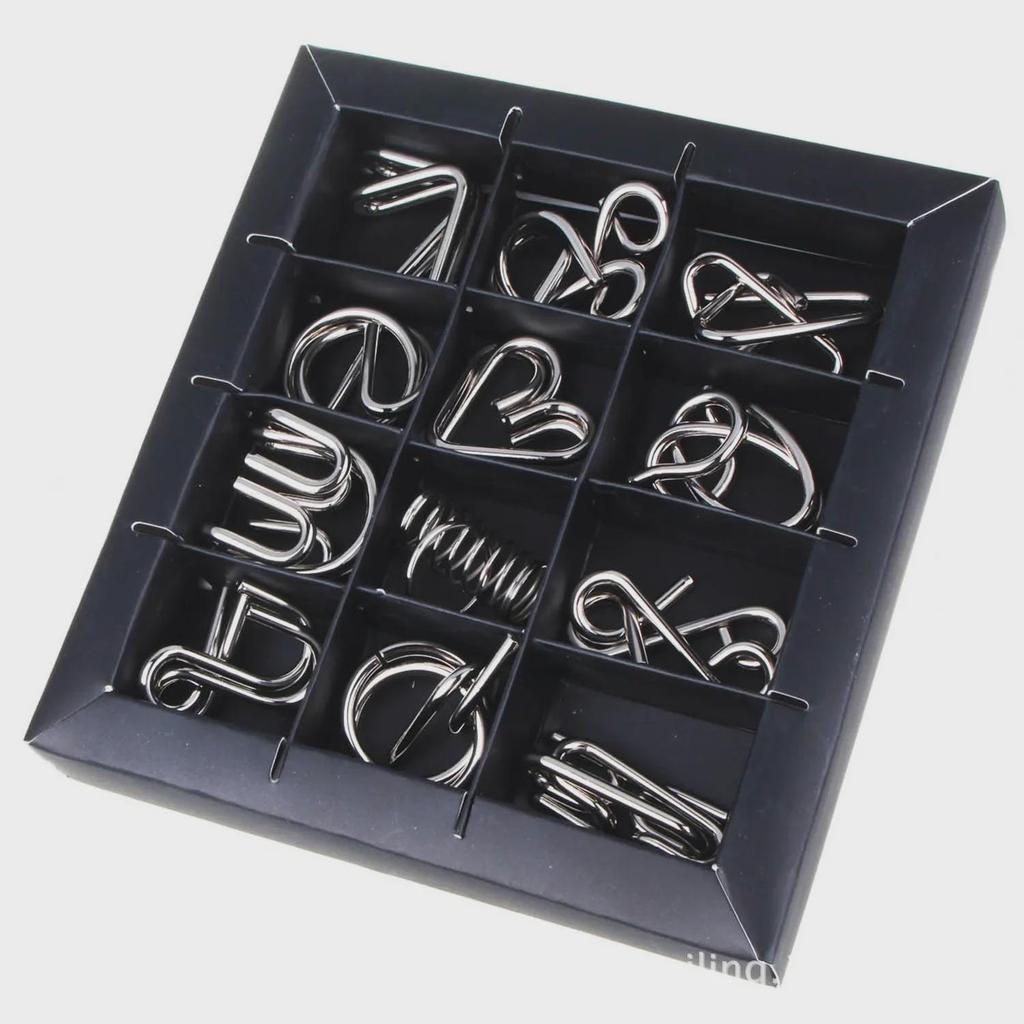 12-Piece Metal Puzzle Set: Nine-Link Unlocking & Unbuttoning Educational Toy for Kids & Adults