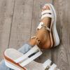 2025 Summer New Casual One-word Slope Heel Thick Bottom Woven Foreign Trade Large Size Women's Slippers