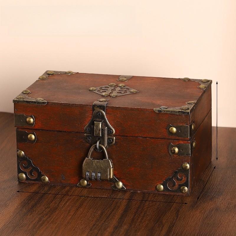 Antique Wooden Desktop Organizer Boxes With Lock For Home Gifts Decorations