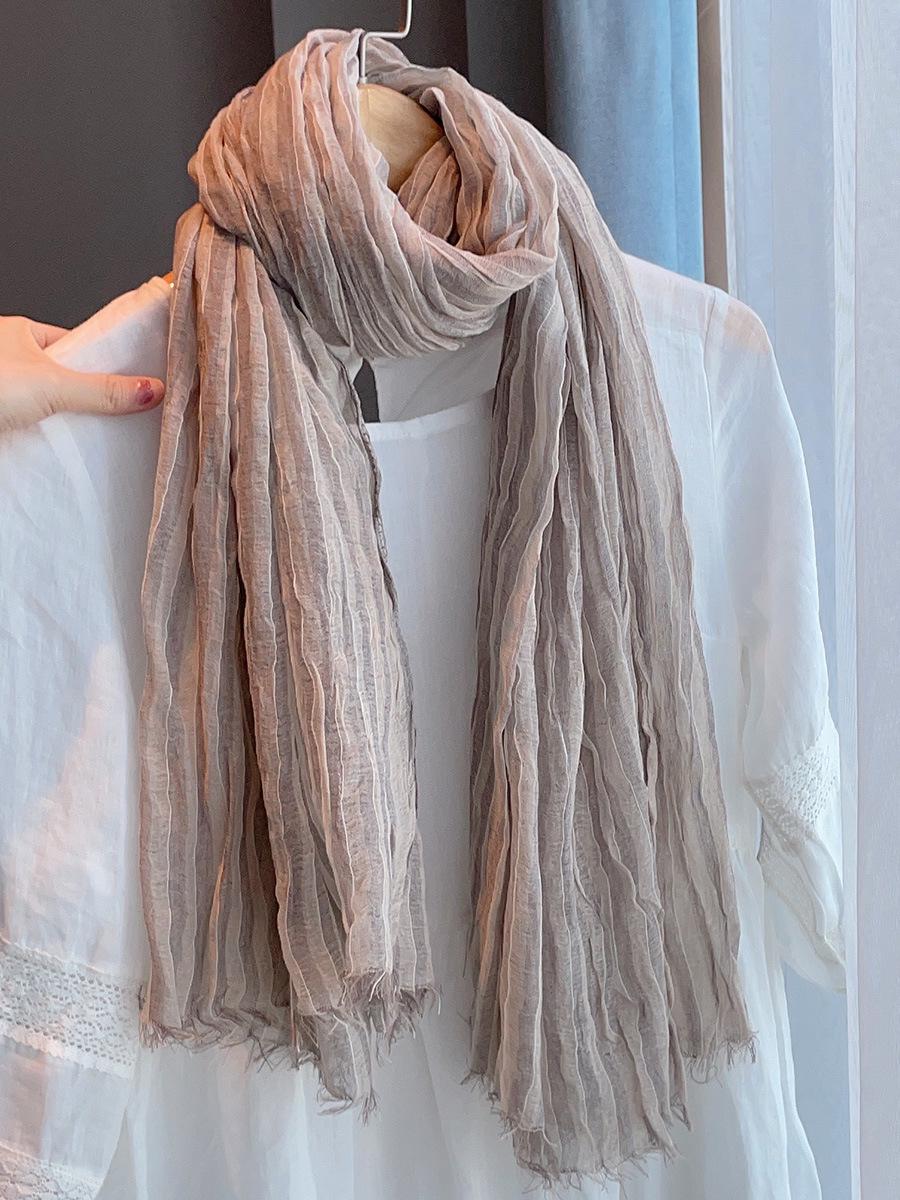 

Новый хлопковый полосатый плиссированный шарф: Повседневная шаль в стиле мори-гёрл из дышащей марли и однотонная верхняя одежда для осени и зимы 200x95cm