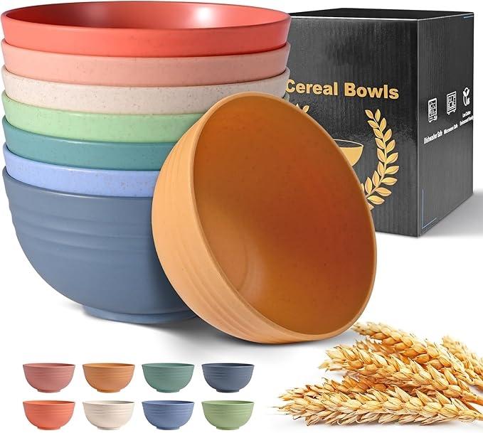 Unbreakable Wheat Straw Cereal Bowls - Microwave & Dishwasher Safe Soup and Salad Bowls, Set of 8 15cm