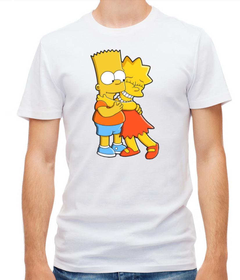 Bart Lisa hug, The Simpsons, W/B Short Sleeve Men T Shirt L202 4XL