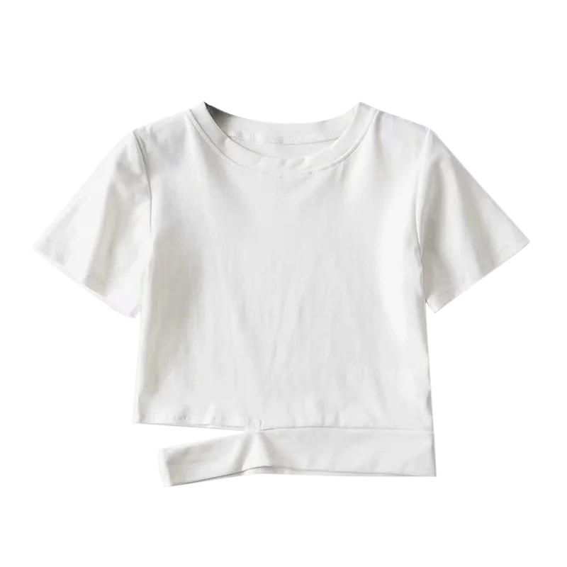 

Женская футболка Женский короткий рукав Короткая прозрачная с открытой талией Круглый вырез One Size