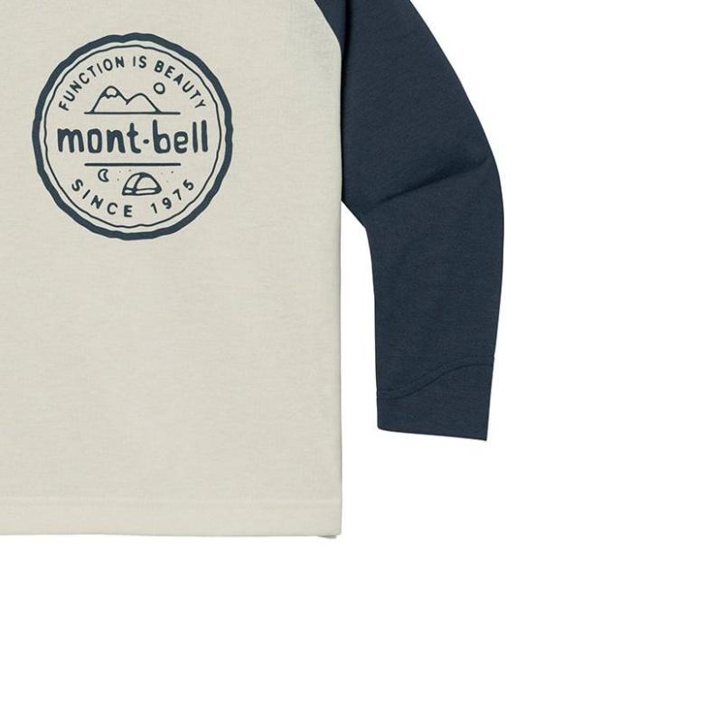 MONTBELL T-shirt Kids Color-blocked Print Pattern Crew Neck Pullover Long Sleeves Ivory Kids