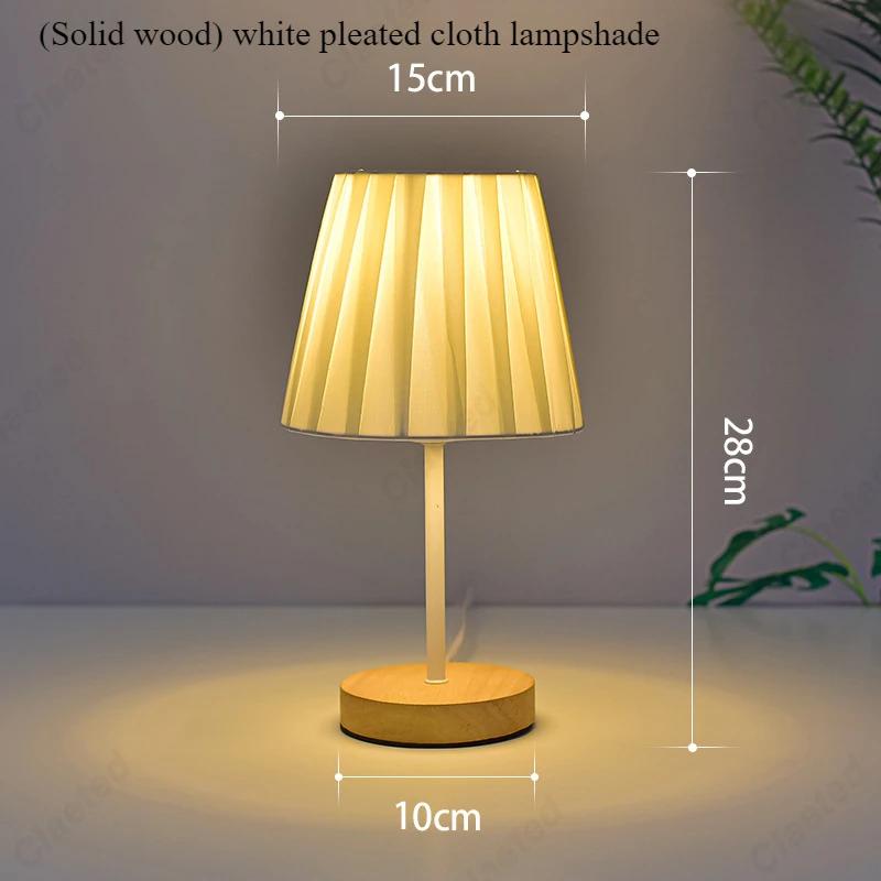 Creative LED Solid Wood Fabric USB Small Table Lamp Living Room Study Bedroom Bedside Atmosphere Decoration Lighting Fixtures