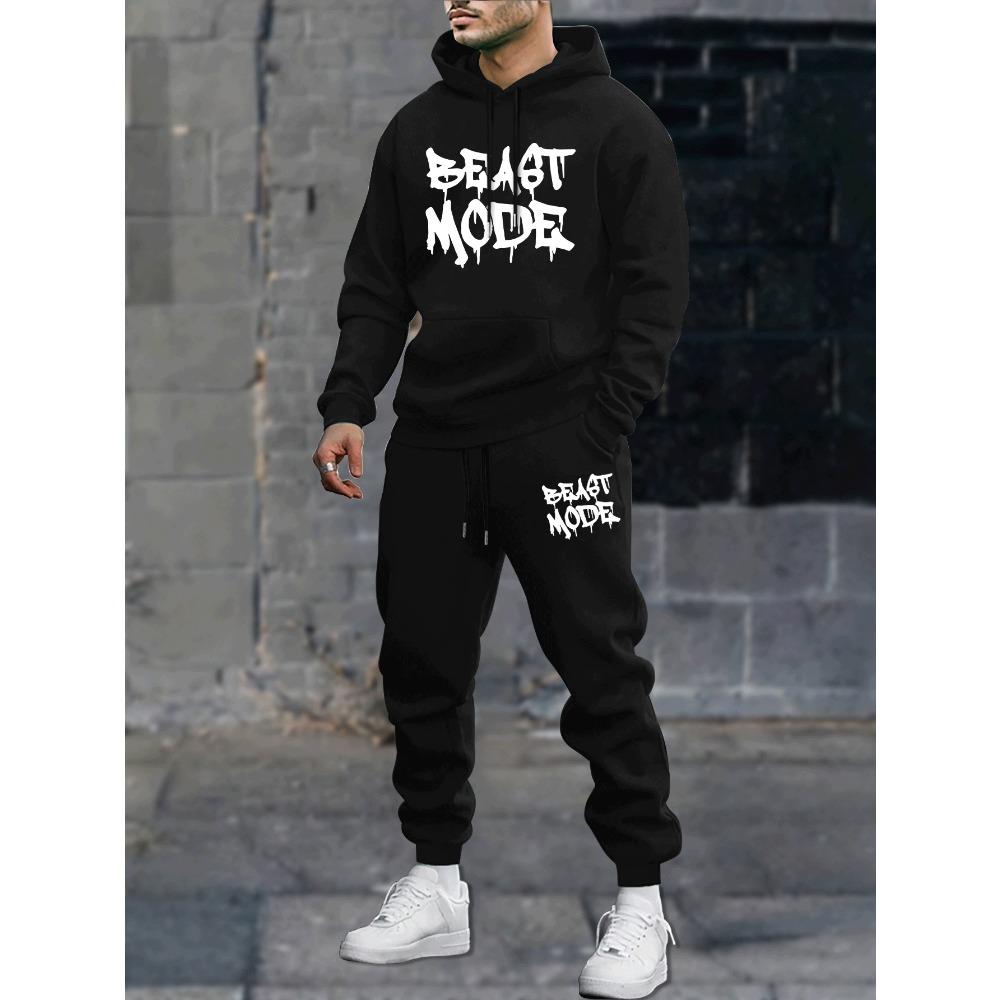 

New Autumn and Winter Men s Printed Hoodie Casual Set, Long Sleeved Hoodie with Drawstring Sweatpants, Suitable for Outdoor Wear S чёрный