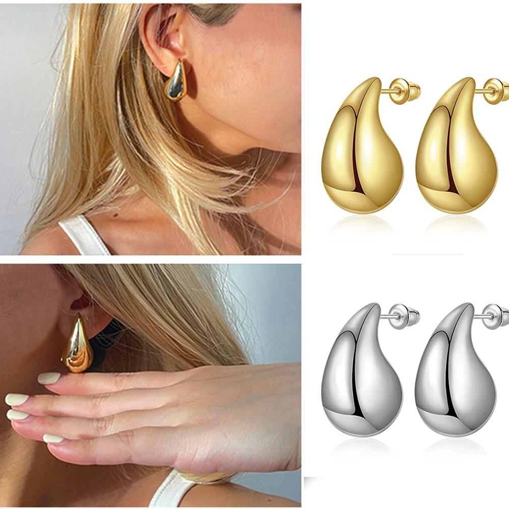 Chunky Gold Hoops Earrings for Women, Lightweight Drop Hoops Earrings with 18K Real Gold Plated Trendy Zircon for Girls Women