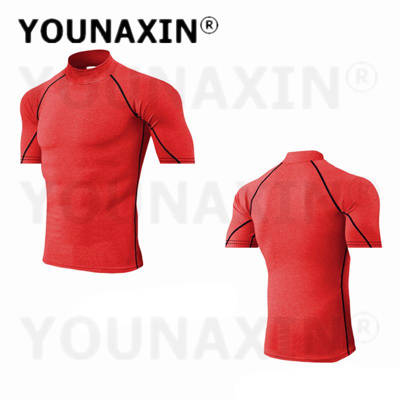 Europe Size Running Men's High-necked Sports Clothes Short Sleeves T-shirts Fitness Yoga Training Quick-drying Cycling Tights Top XS S M L XL 2XL