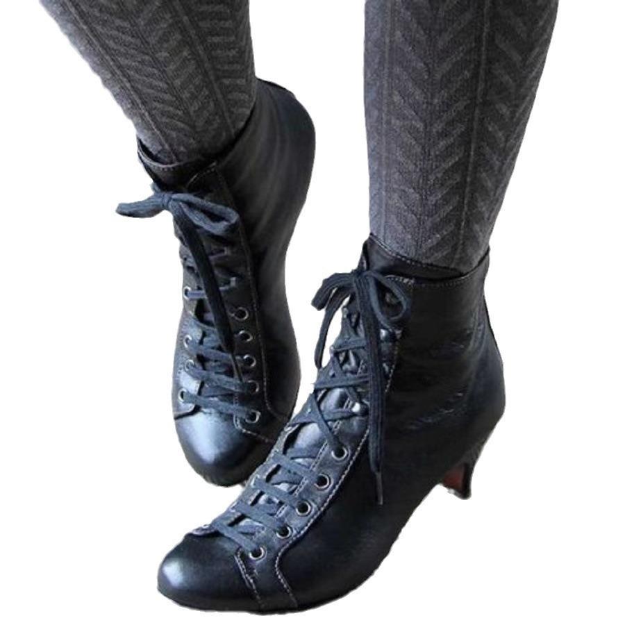 Herbst neue Schnür-Kurzstiefel spitzer mittlerer Absatz Martin-Stiefel Übergröße Damenschuhe