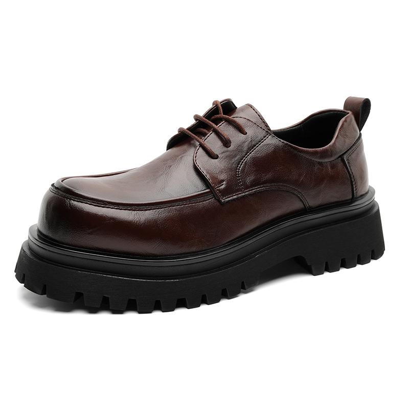 Fashion Retro Solid-Color Leather Men's Oxford Shoe Thick-Soled Anti-Slip Lace-Up Flat Shoe Autumn And Winter Casual Formal Office Shoes