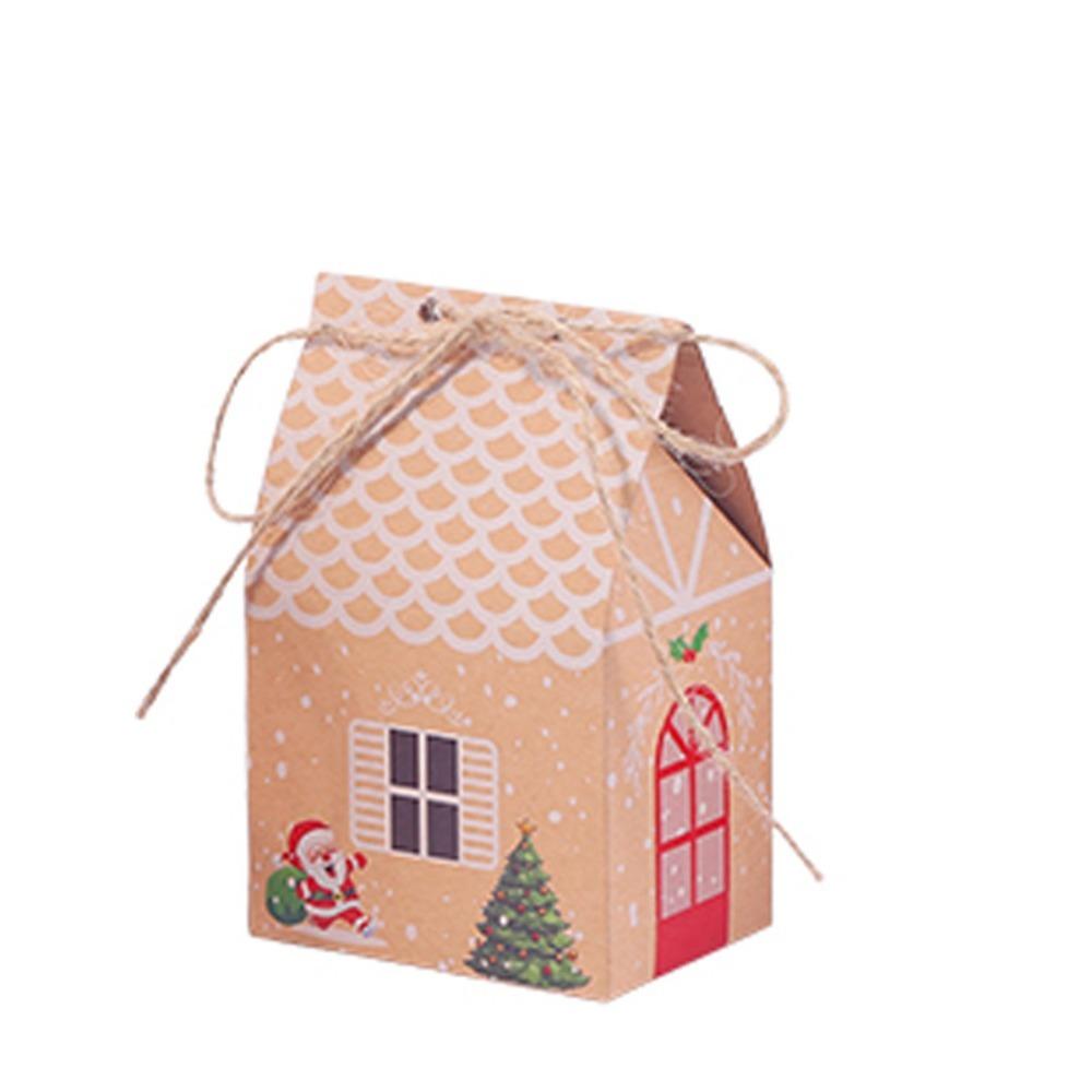 20Pcs Christmas Candy Boxes Bags Kraft Paper House Shape Gift Box Party Decor Portable Christmas Tree Pendant Christmas Eve Gift