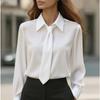 Women's Elegant Dressy Satin Work Shirt Plain Modern Casual Long Sleeve Shirt Collar Regular