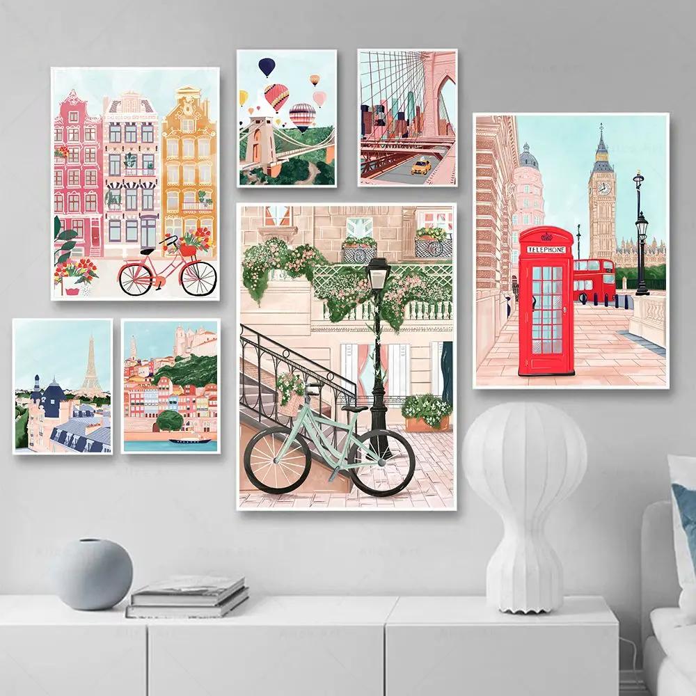 Anime City Travel Posters Venice London Japan Italy Canvas Painting Nordic Prints Wall Art Pictures for Living Room Home Decor