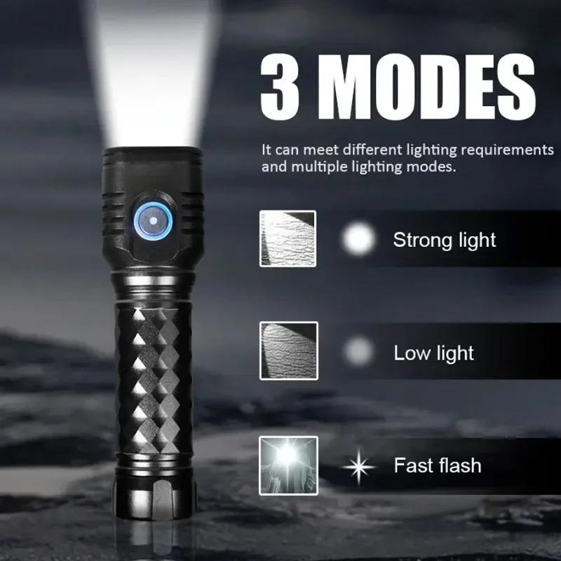 Rechargeable LED Flashlight with 3 Modes Type-C Fast Charging 4LED Torch Portable Flashlight for Night Work and Emergency Use