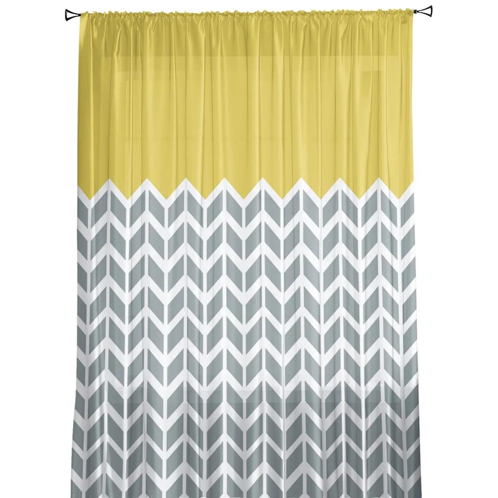 Yellow Geometric Tulle Curtains For Living Room Bedroom Kitchen Window Decor Modern Sheer Drapes