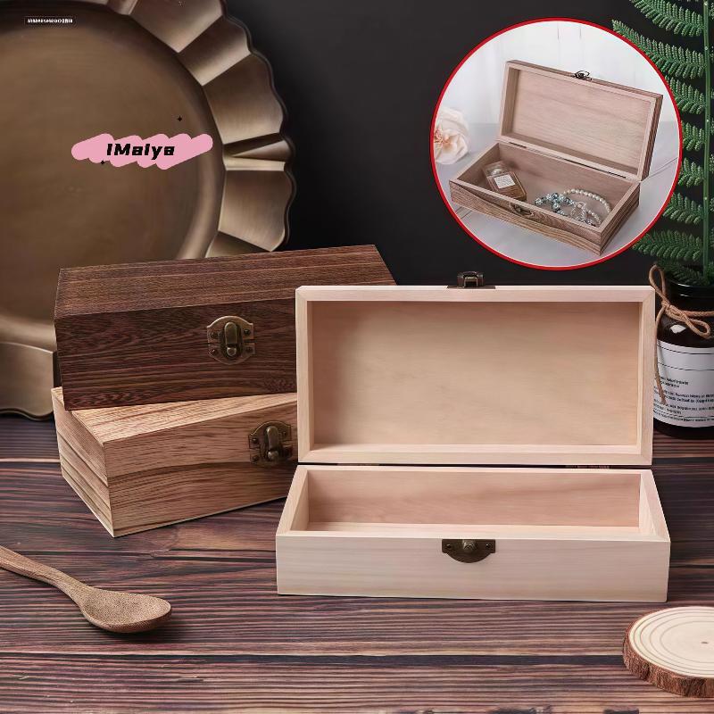 M-Rectangular Wooden Storage Box Organizer Wooden Storage Case Simple Storage Container Dust-Proof With Lock Jewelry Box Case