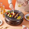 Round Stainless Steel Charcoal Grill for Home and Commercial Use - Japanese Yakiniku Style, Enclosed Design for Tea Boiling