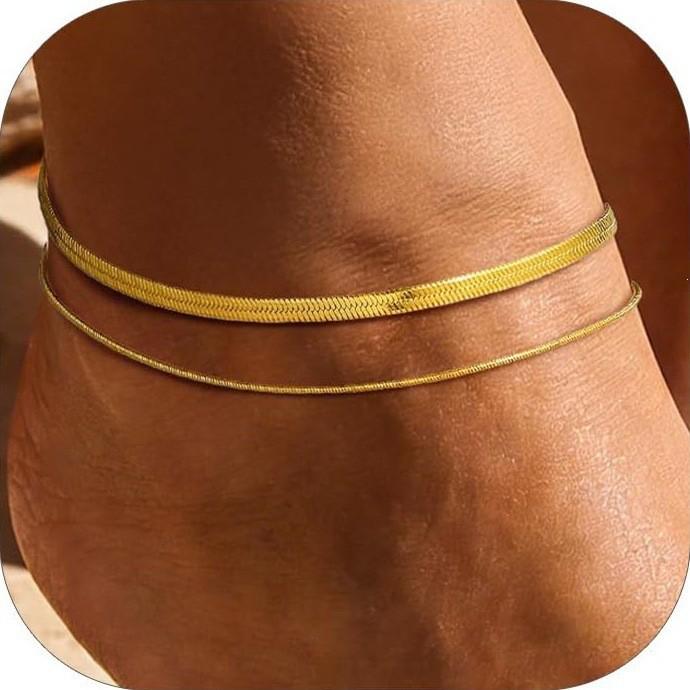 European-American Layered Embossed Round Pendant Anklet - Women's Double-Layer Beaded Chain Foot Jewelry for Summer Beach.