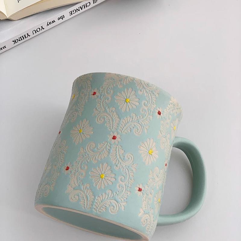 French Totem Embossed Glaze Craft Ceramic Western Restaurant Coffee Shop Mugs